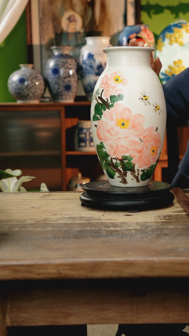 瓷片 景德镇纯手工釉下彩精品花瓶