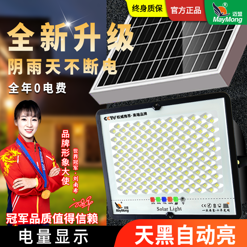 迈盟【小鱼】太阳能灯户外庭院灯超亮新农村防雨防雷照明LED投光灯