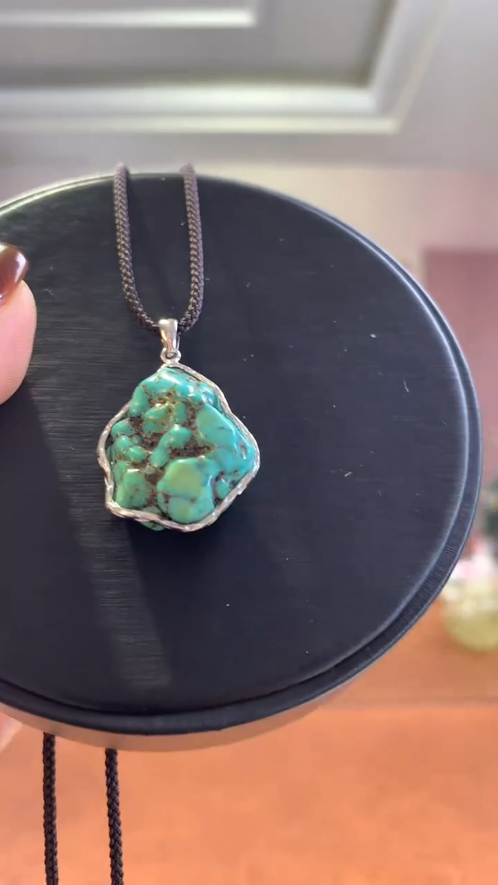 银S925镶嵌绿松石挂件绿松吊坠