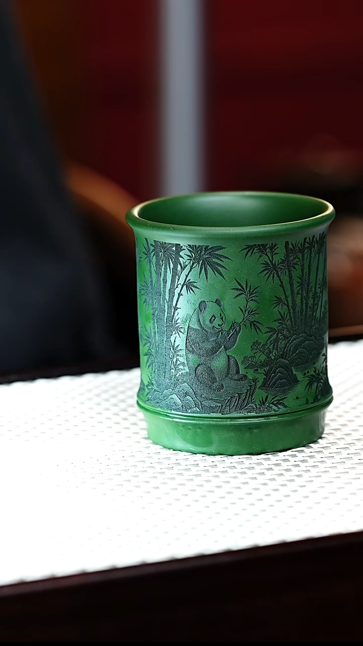 茶壶紫砂宜兴紫砂 主人杯 熊猫竹节 任家娟 h214