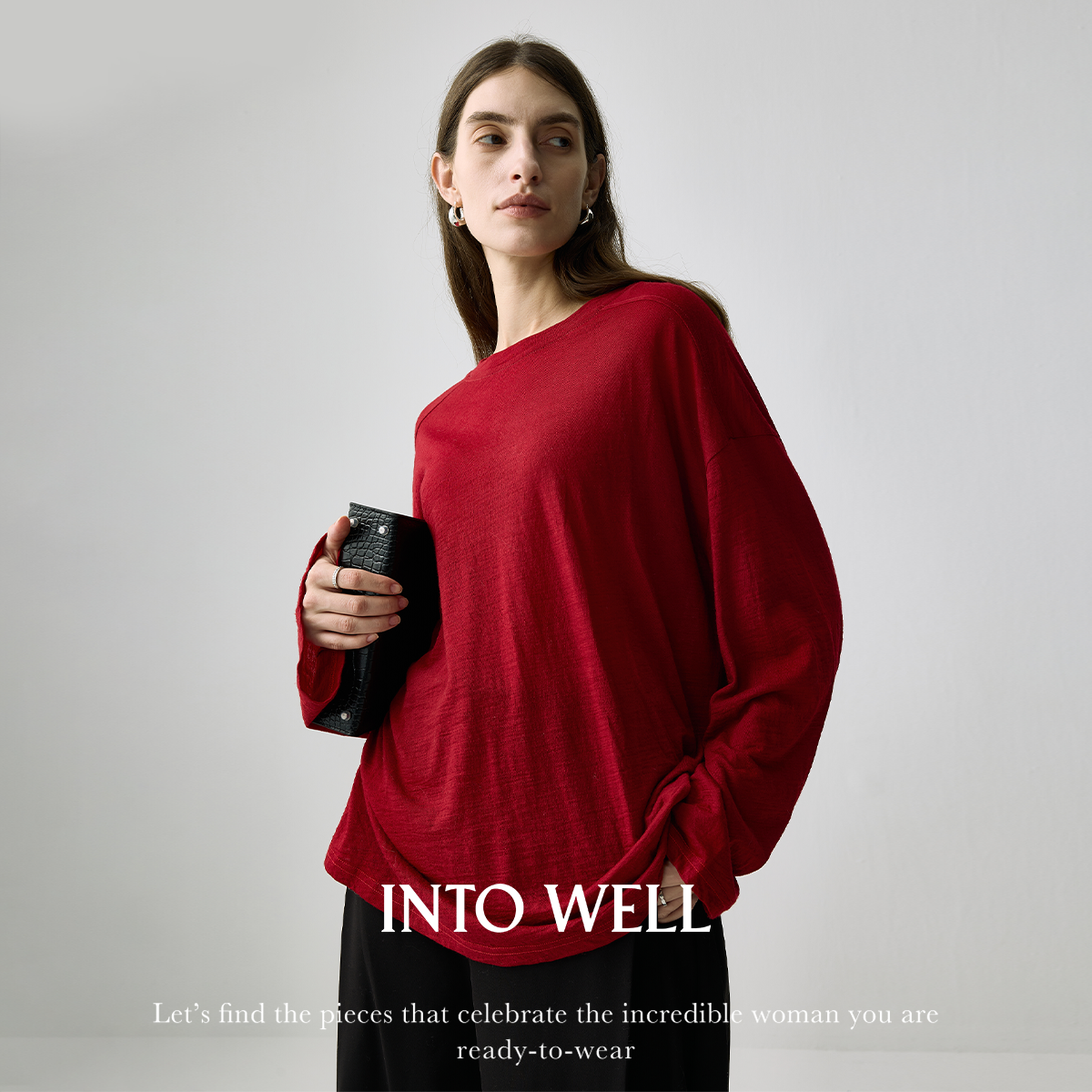 INTO WELL 强推B囤 100美丽诺强缩羊毛宽松慵懒秋冬T恤叠穿打底王