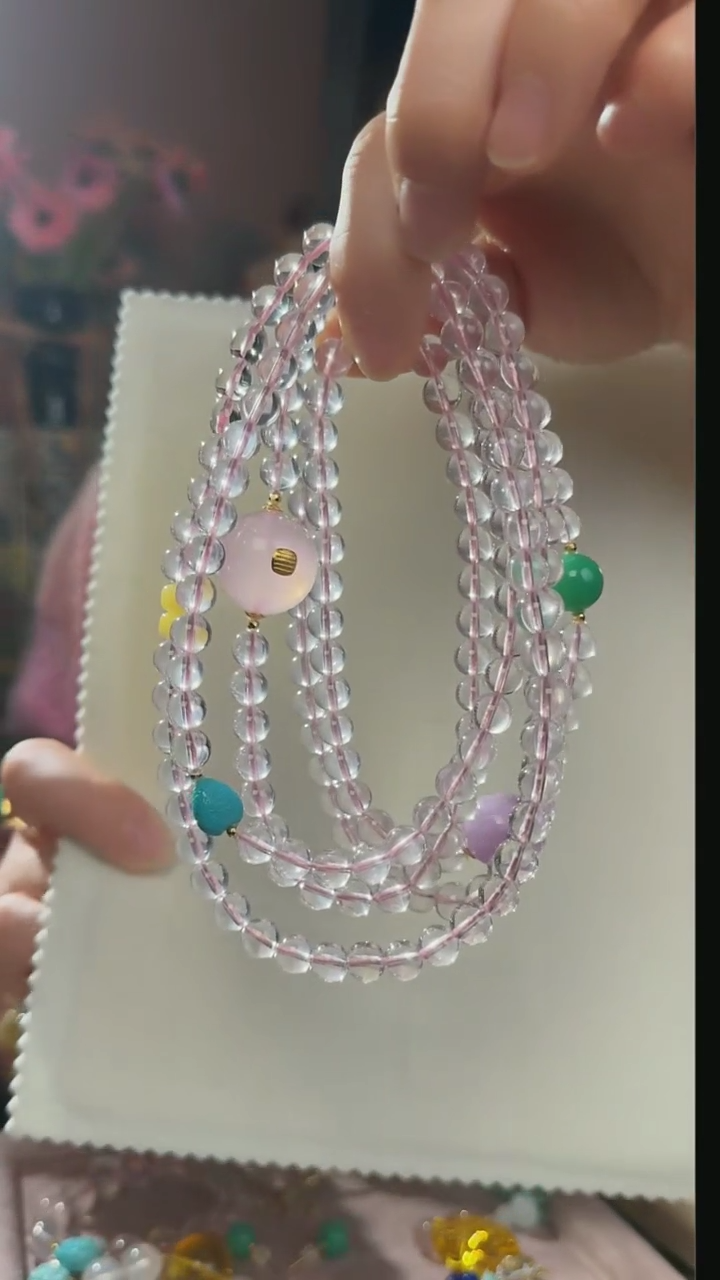 【闪购商品】水晶毛衣链未镶嵌天然莫桑比克粉水晶斜挎