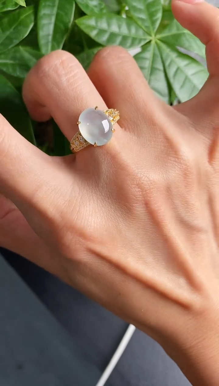 【闪购商品】翡翠戒指银S925镶嵌缅甸天然A货翡翠444   7-6