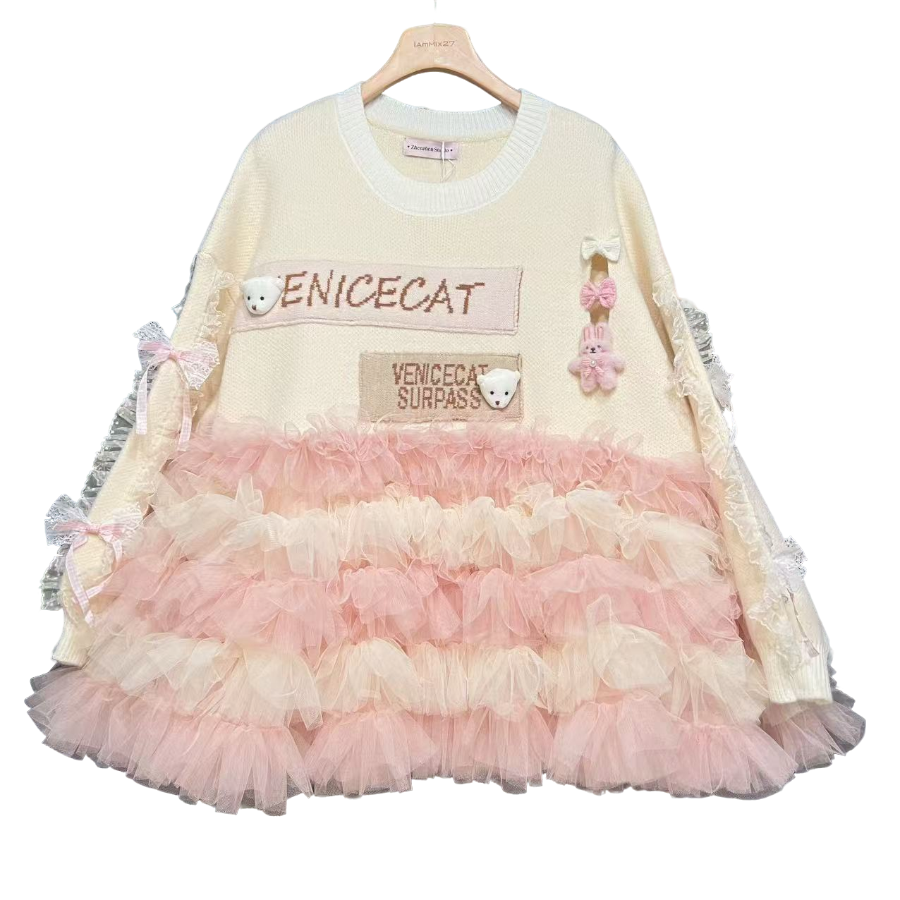 5512珍珍优搭设计师款拼接网纱毛衣名媛风轻奢风网红炸街潮显瘦