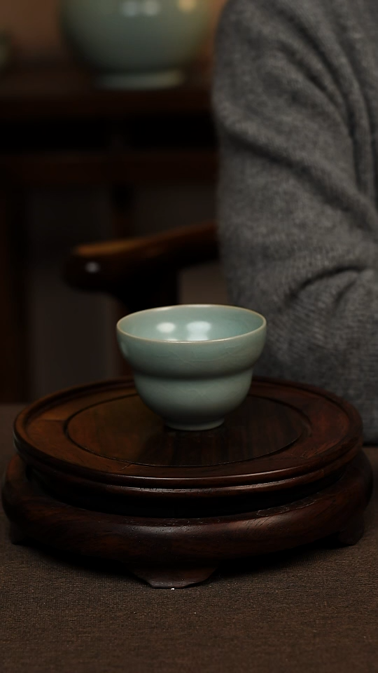 瓷片仿古天青葫芦杯100ml 微瑕 不带礼盒