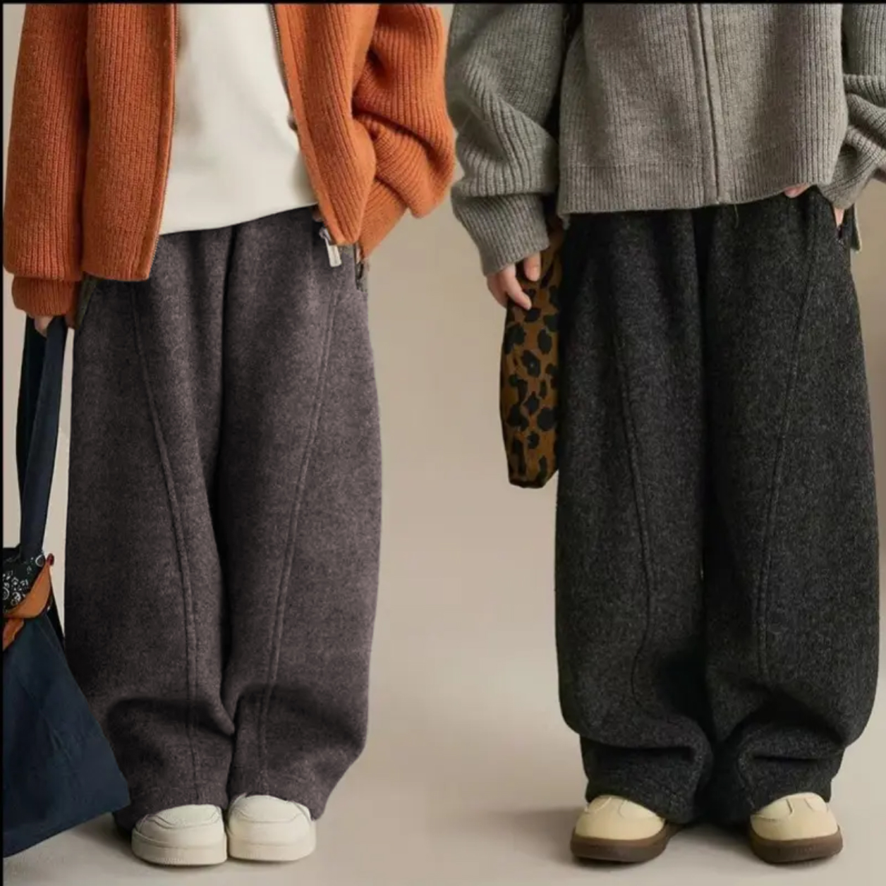 【治愈系】儿童加绒弯刀裤仿羊绒蚕丝2025秋冬新款两穿亲子款休闲裤