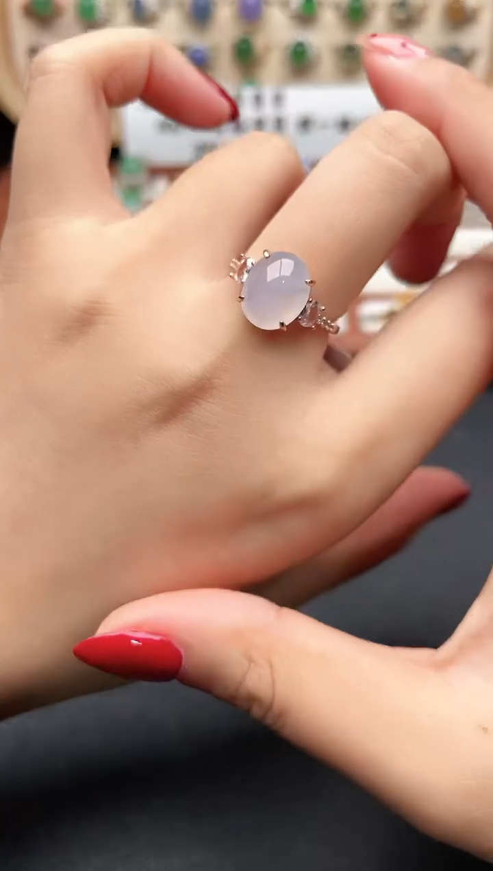 银S925镶嵌戒指翡翠一物一证一礼盒