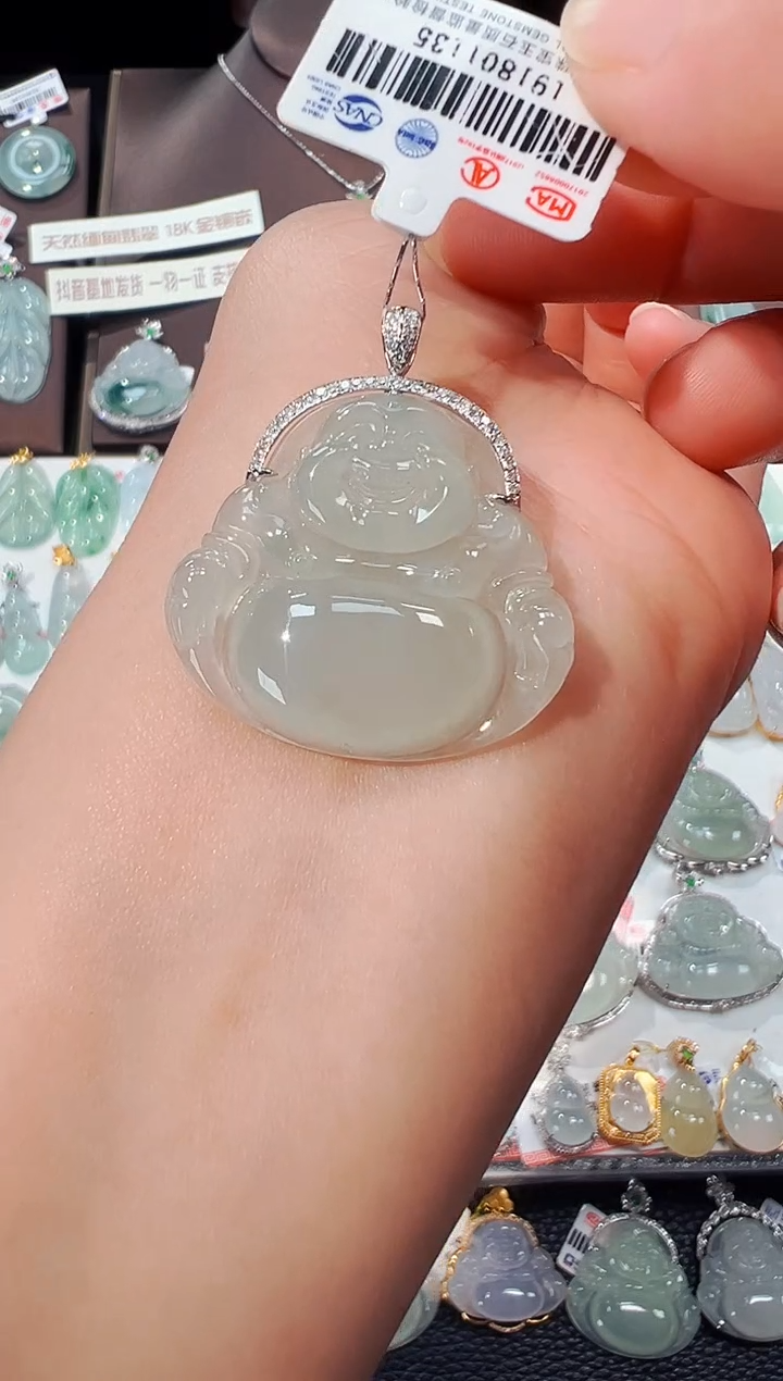 【闪购商品】翡翠吊坠(不含链)18K金镶嵌佛公吊坠1135