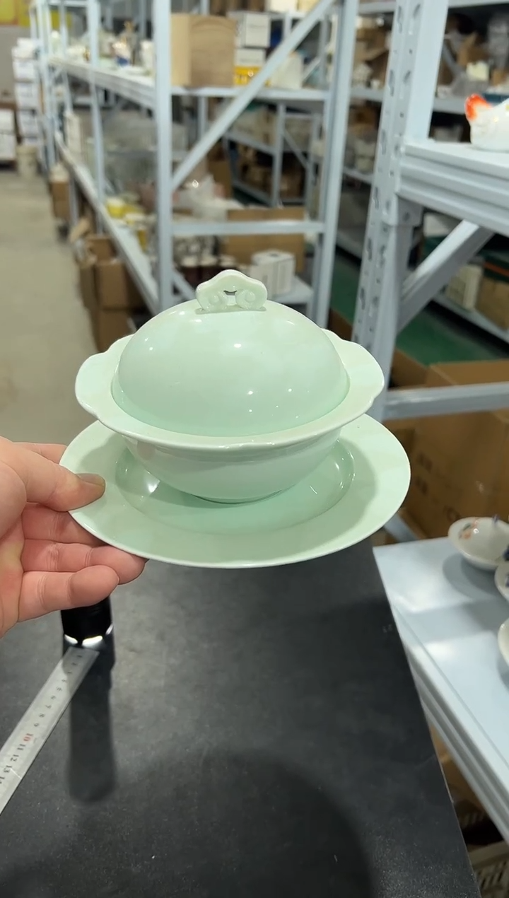 杯子骨瓷（简装）天青釉 炖盅 一套