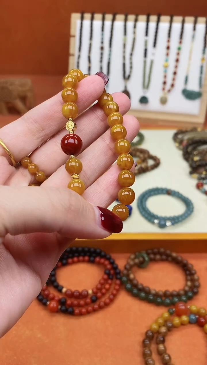 手链蜜蜡未镶嵌单圈蜜蜡08南红玛瑙手串