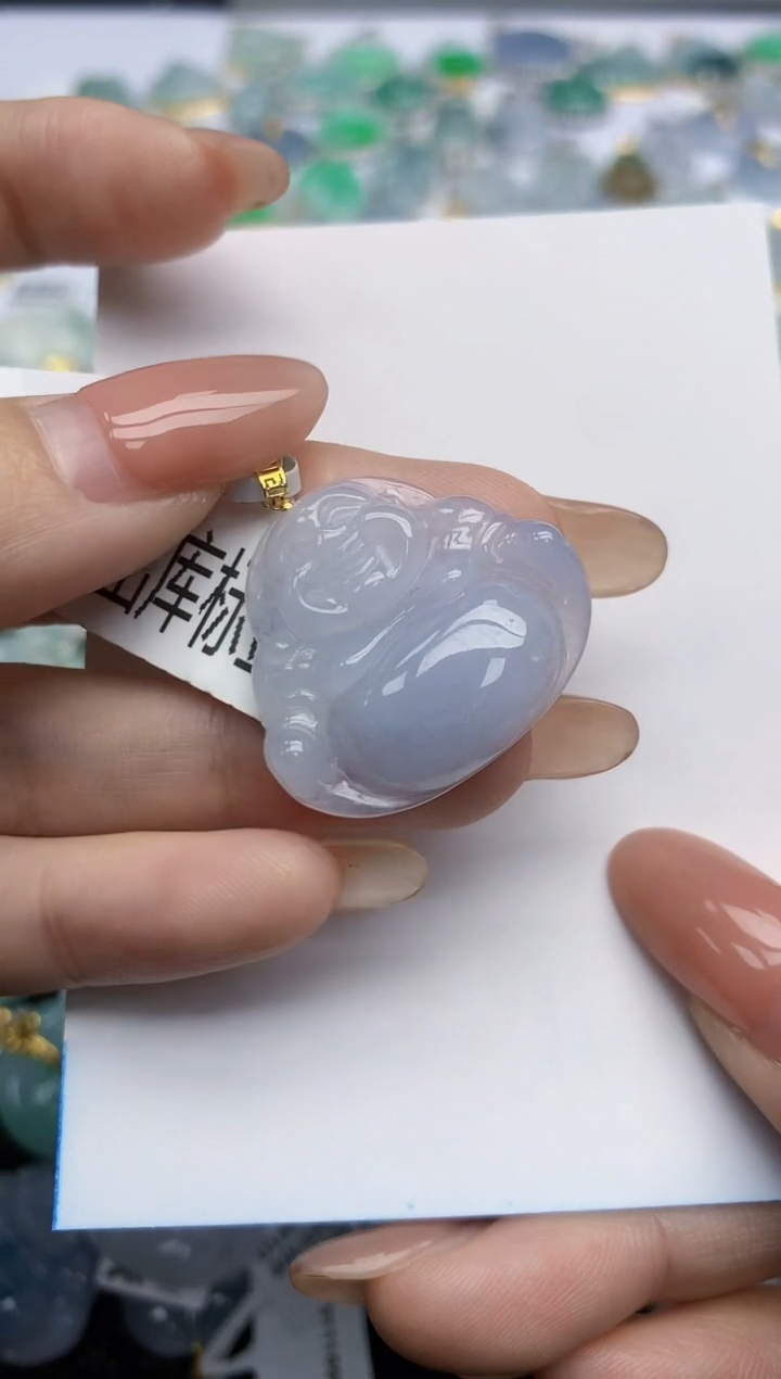 【闪购商品】翡翠挂件18K金镶嵌天然翡翠A货