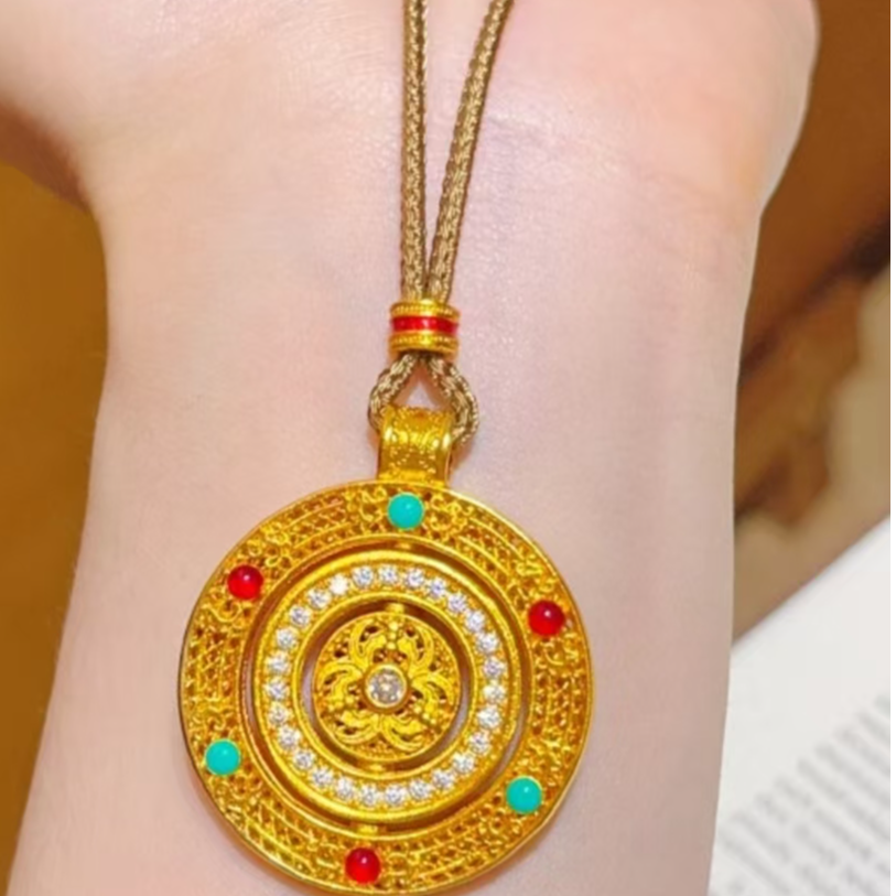 福韵天玺 铜合金吊坠 顺丰包邮《玺系列》珐琅福字转动罗盘项链挂坠