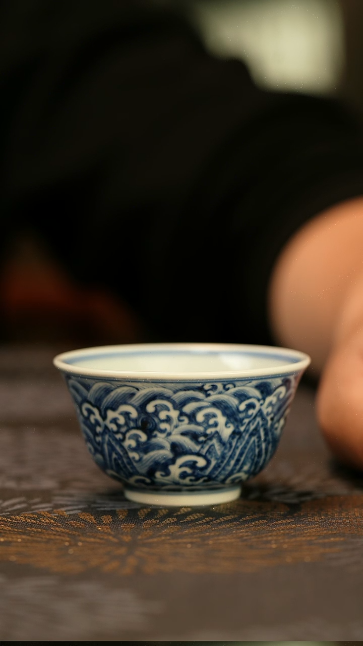 中式垂虹慕古江崖海水小铃铛杯