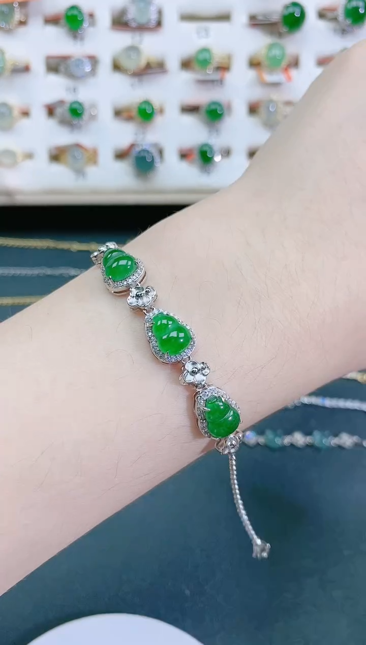 银S925镶嵌手链翡翠天然翡翠