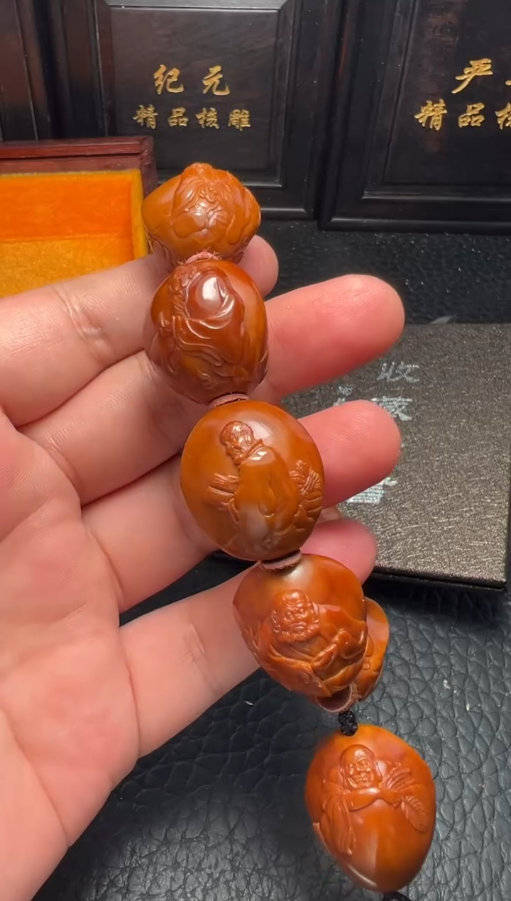 手串/手链橄榄核回血陶美华本工双面浮雕铁核双面十八罗汉手串