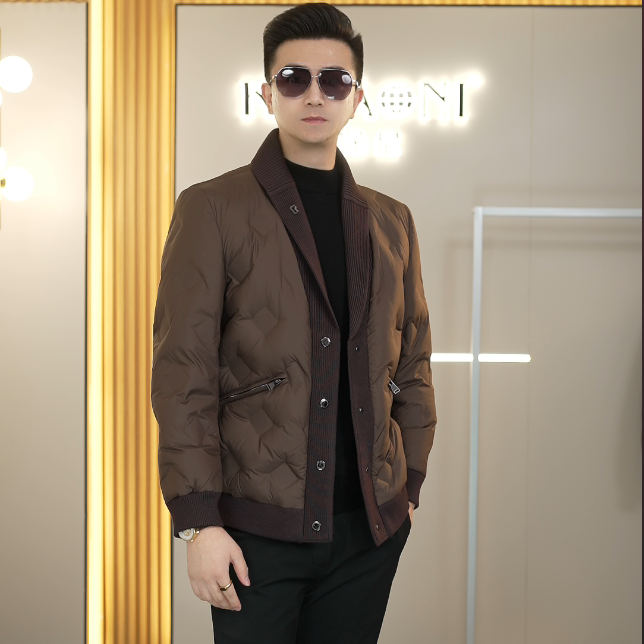 【高端冬款】2025冬季轻奢商务针织铜钱花老钱风短款90白鸭绒羽绒服