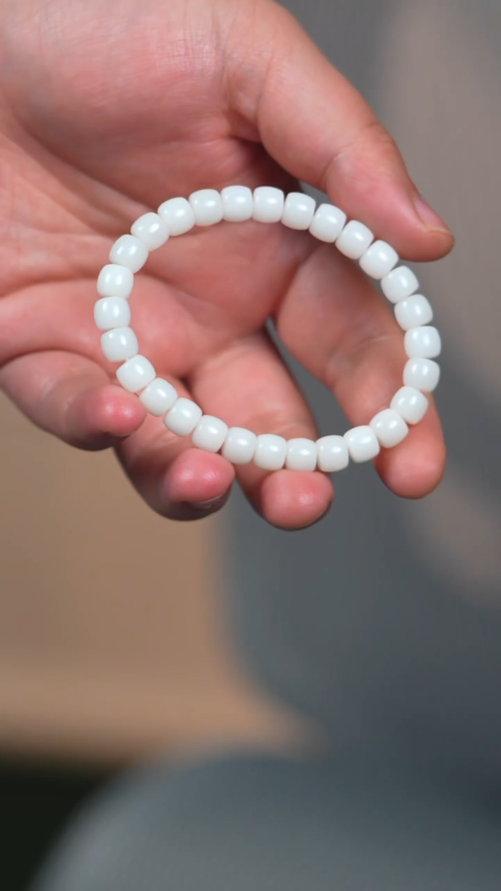 未镶嵌手链和田玉8mm天泰白玉特白高白