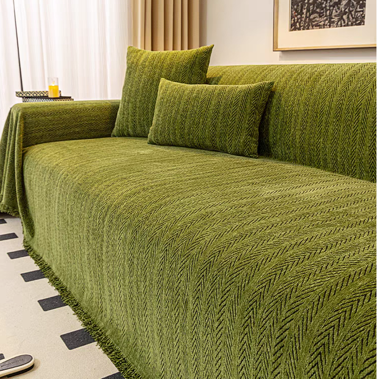 直排鱼骨纹福利款防滑防尘现代简约全盖沙发套罩无需沙发巾全盖布
