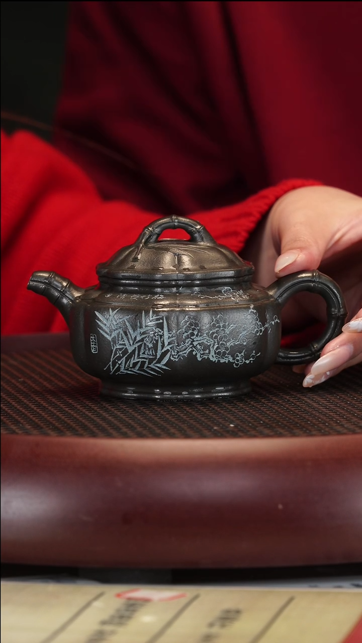 【闪购商品】紫砂茶壶1-93 ZKN筋纹竹鼓春辰绿180cc
