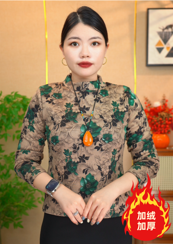 (加绒加厚）厂家直销新款半高领秋冬季上衣时尚宽松妈妈装上衣
