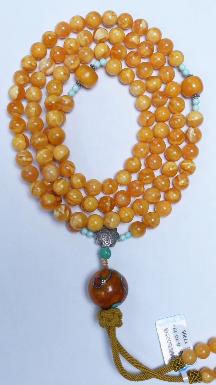 琥珀颈饰未镶嵌花蜡圆珠108项链8-10-19mm