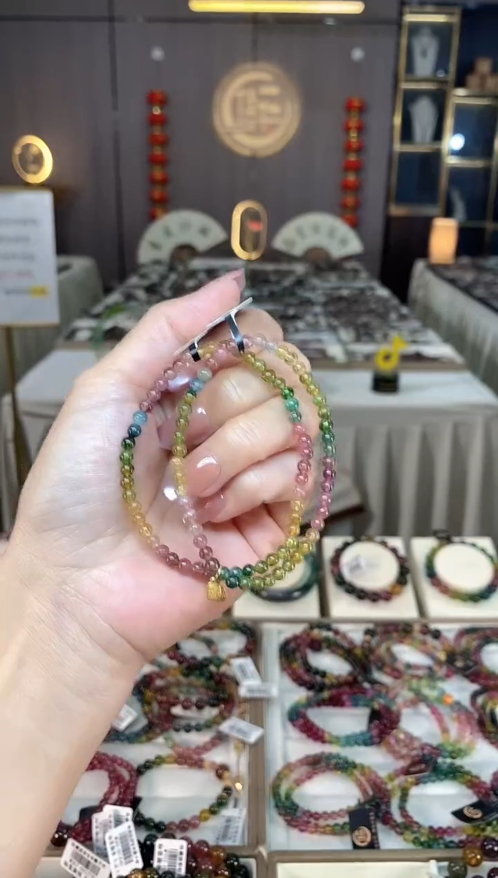 未镶嵌冰透体老矿碧玺彩虹单圈手串4mm+碧玺hon多样性发一条