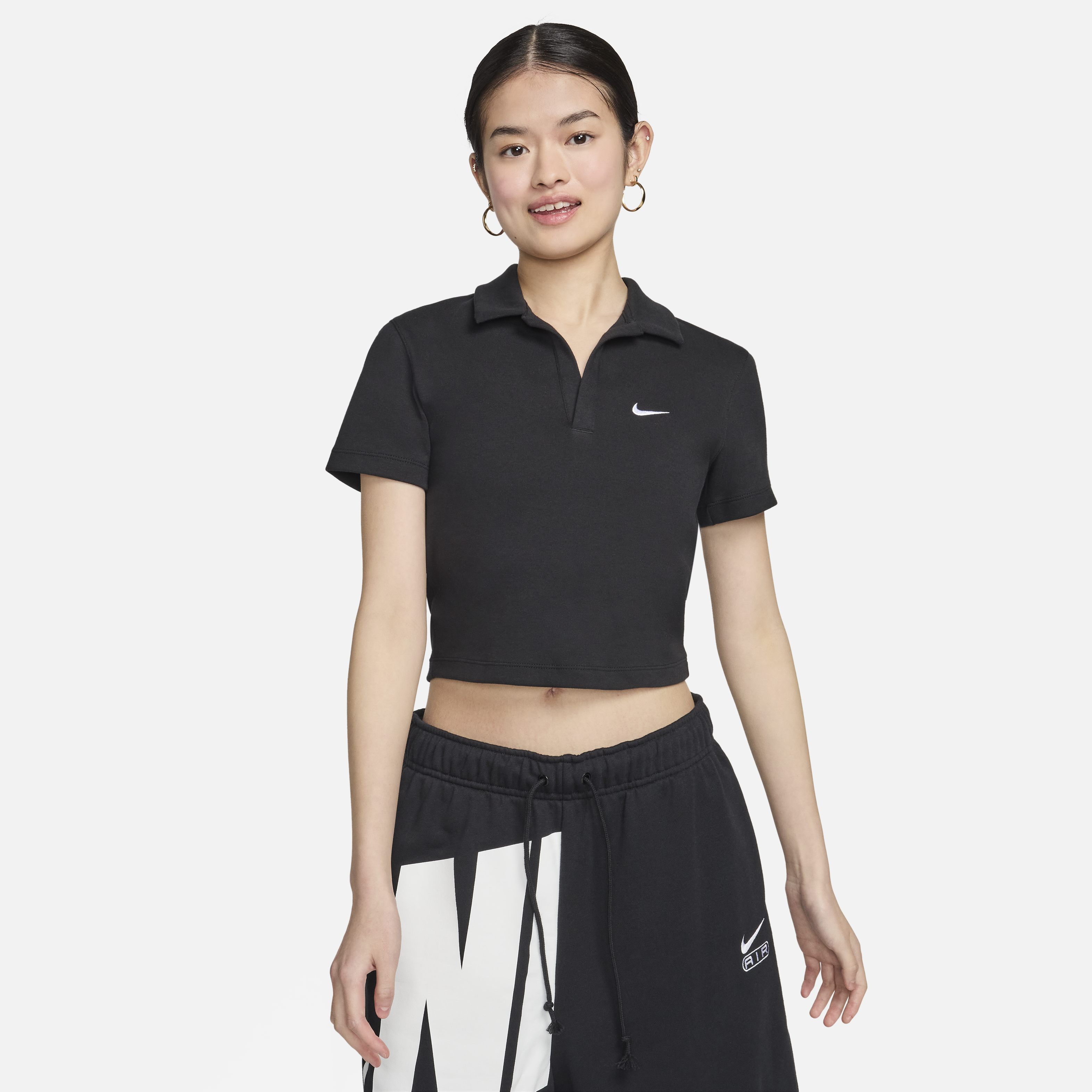 Nike耐克女子短袖翻领POLO衫夏季新款刺绣小勾短款T恤DV7885-010