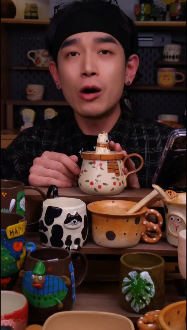 杯子陶景德镇可爱设计师款陶瓷（带盖杯）