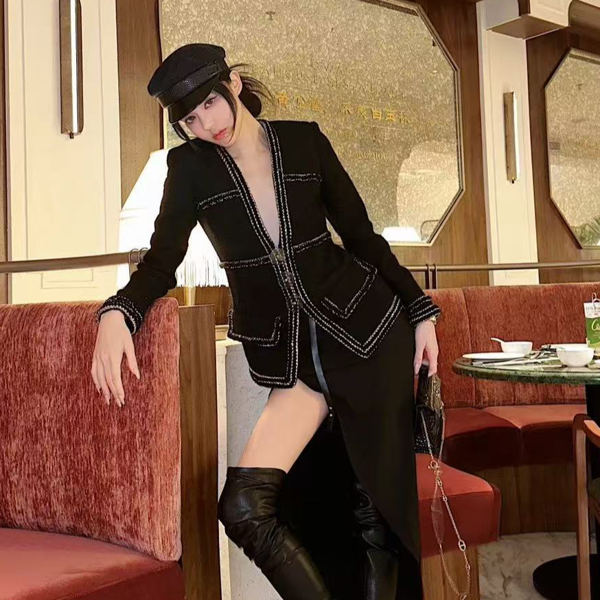 95新 Chanel/香奈儿 黑金大都会软昵外套/f36/编号6298