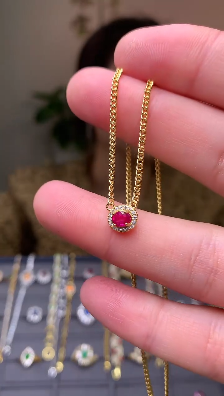 银S925镶嵌颈饰红宝石项链