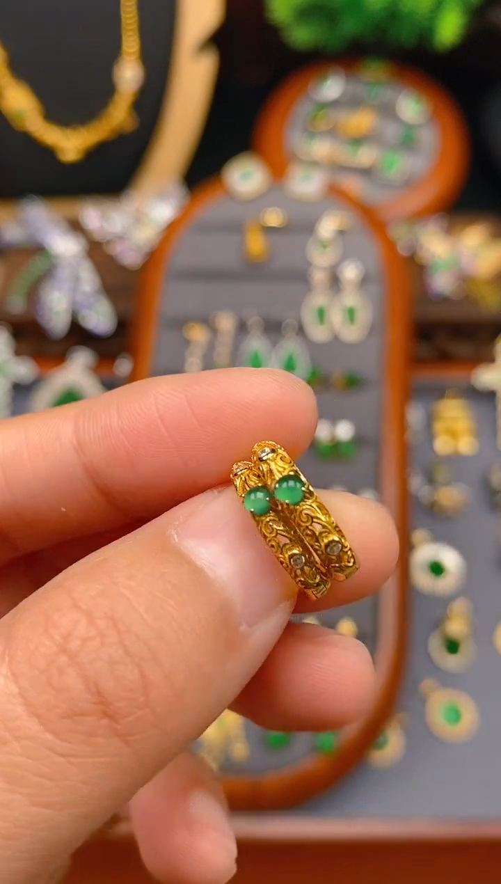 【闪购商品】翡翠耳饰银S925镶嵌花丝耳饰