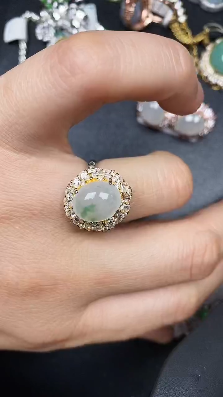 银S925镶嵌戒指翡翠3410