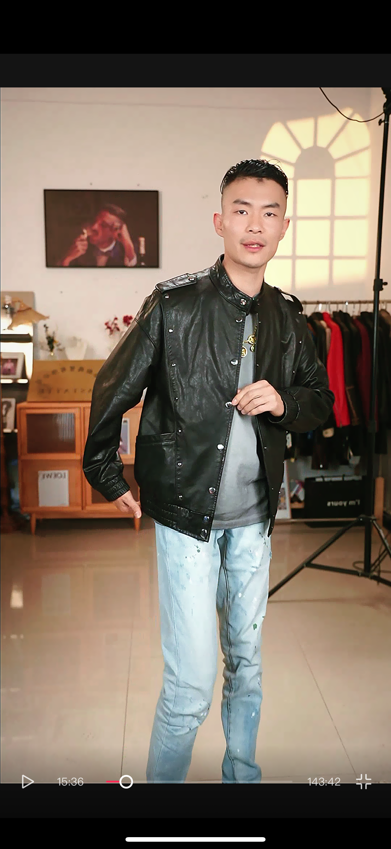 男士牛皮时尚休闲夹克春季立领