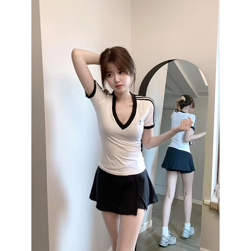 【奥莱清仓撤柜】V领女生气质纯棉短袖t恤