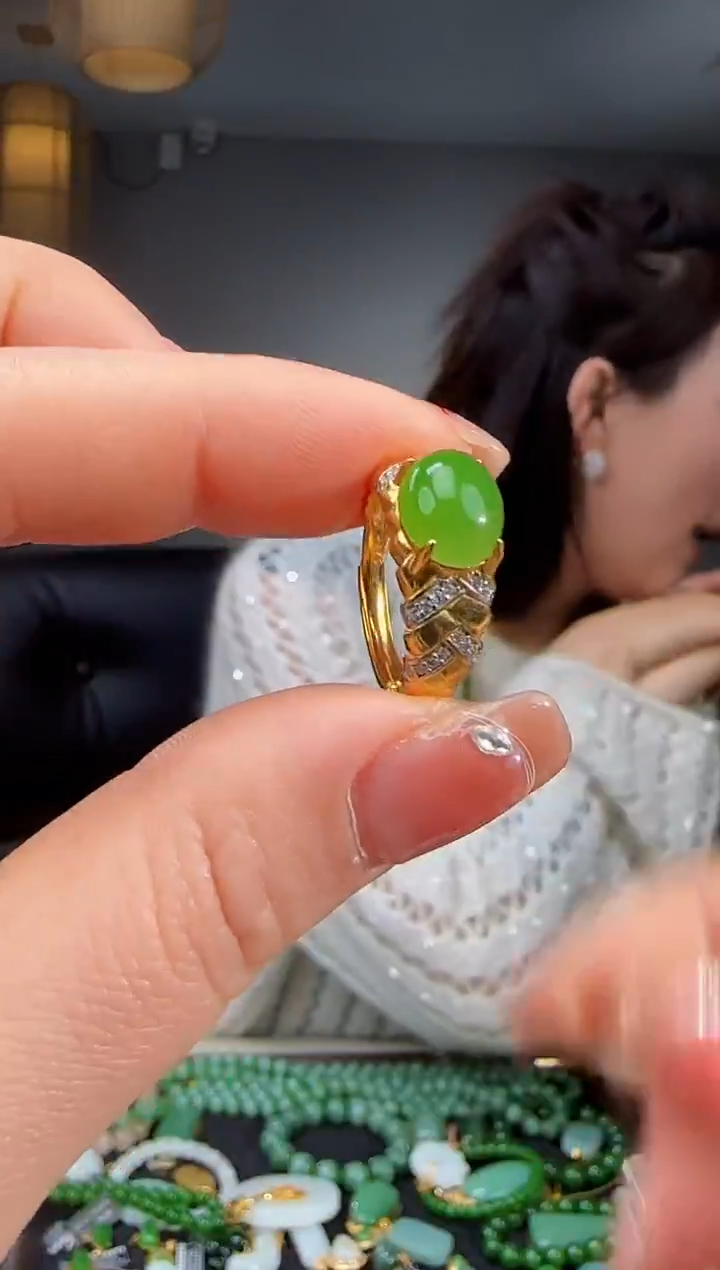 银S925镶嵌戒指和田玉1