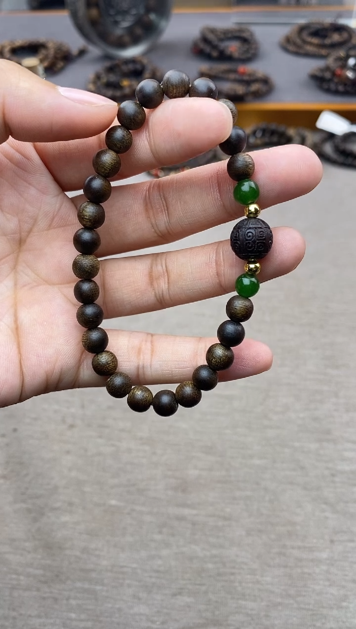 【闪购商品】沉香手串顺化紫棋06沉水+降真香1.0回纹+配饰