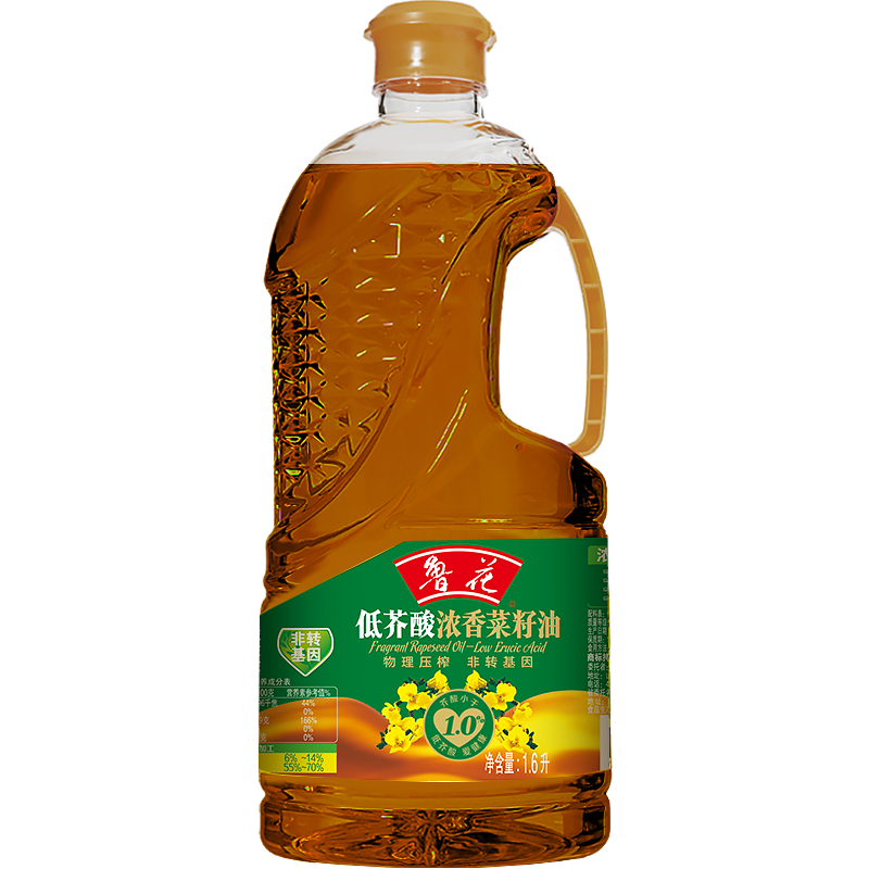 鲁花低芥酸浓香菜籽油1.6L 压榨菜籽油