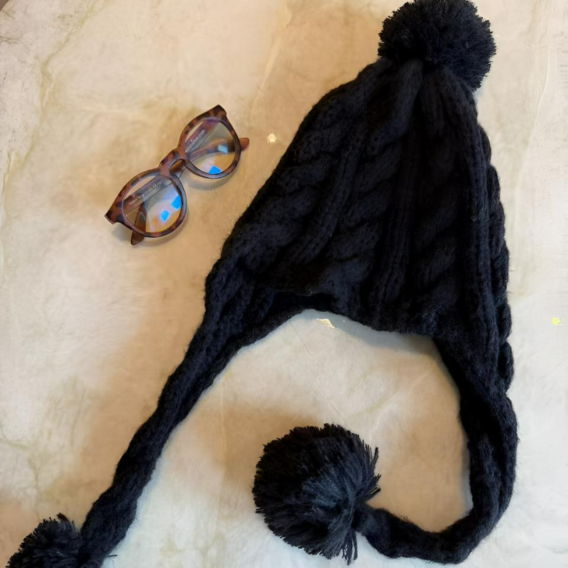 令佳潮牌秋冬儿童中性百搭黑色毛线帽3243