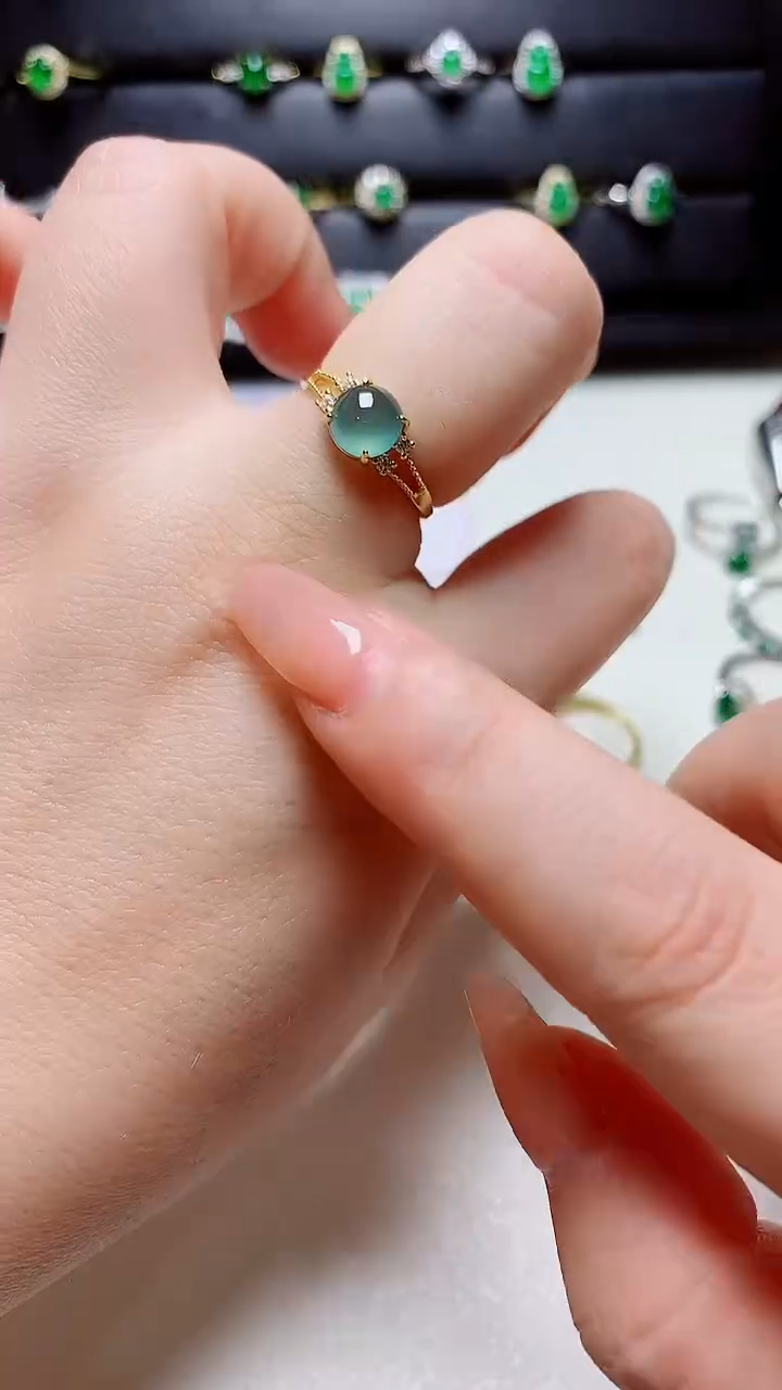 翡翠戒指银S925镶嵌天然翡翠s925银镶嵌