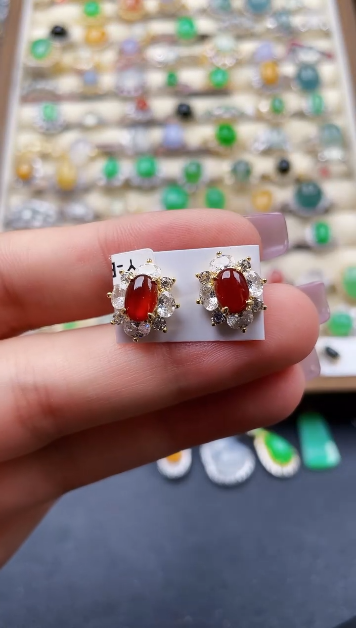 银S925镶嵌翡翠耳饰127