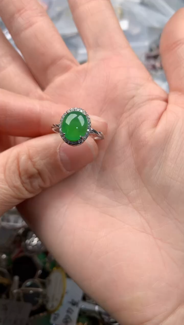 银S925镶嵌戒指翡翠222   5