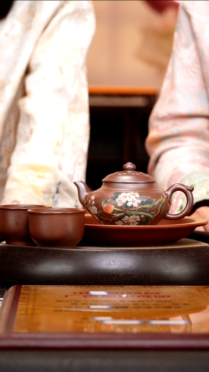 茶壶紫砂CH76 如意扁樱  紫檀泥柴烧  