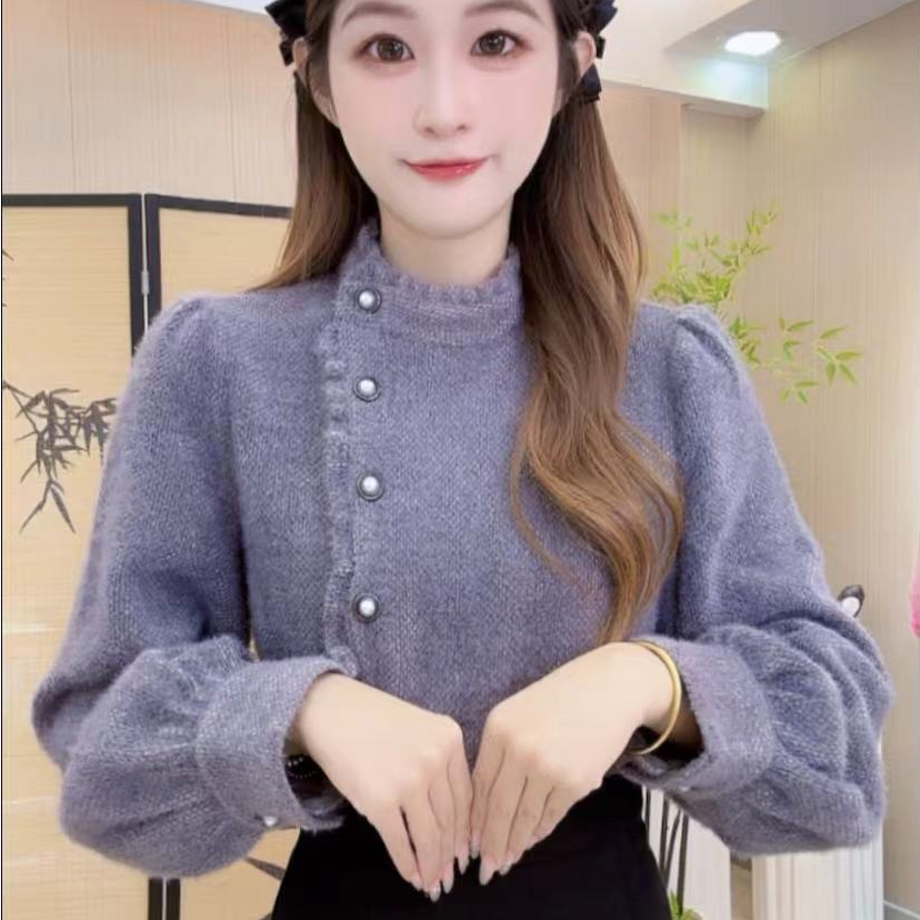 冬季穿搭斜襟精致木耳边衬衫女秋冬加厚内搭长袖衬衣复古港风上衣