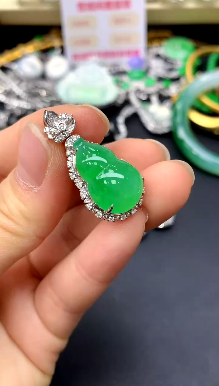 吊坠(不含链)18K金镶嵌翡翠406-中国好珍宝