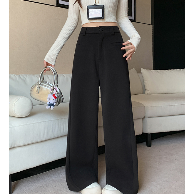 0469  2025大码女装新款秋冬宽松气质西装裤加厚保暖毛呢长裤3828