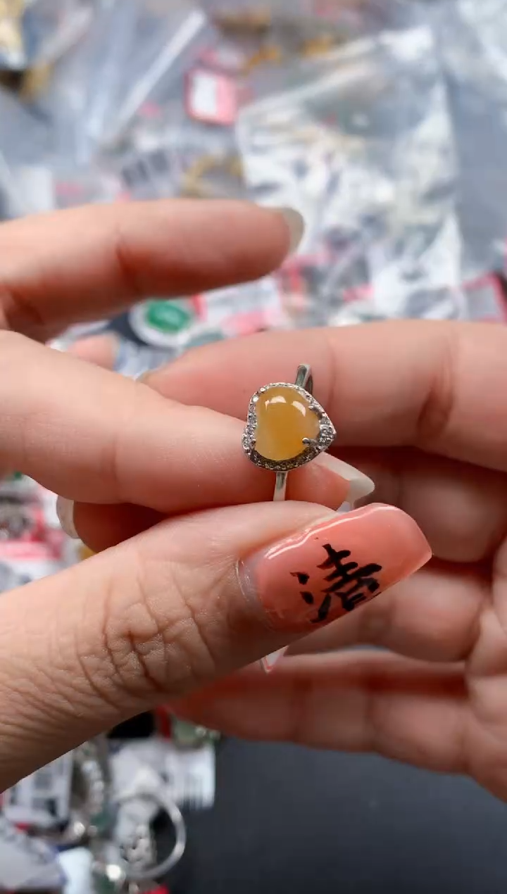 银S925镶嵌戒指翡翠天然A货缅甸翡翠