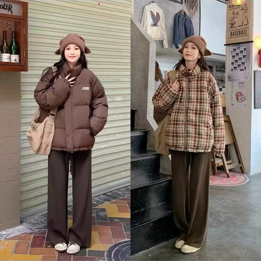 915刺绣字母女士双面穿棉服