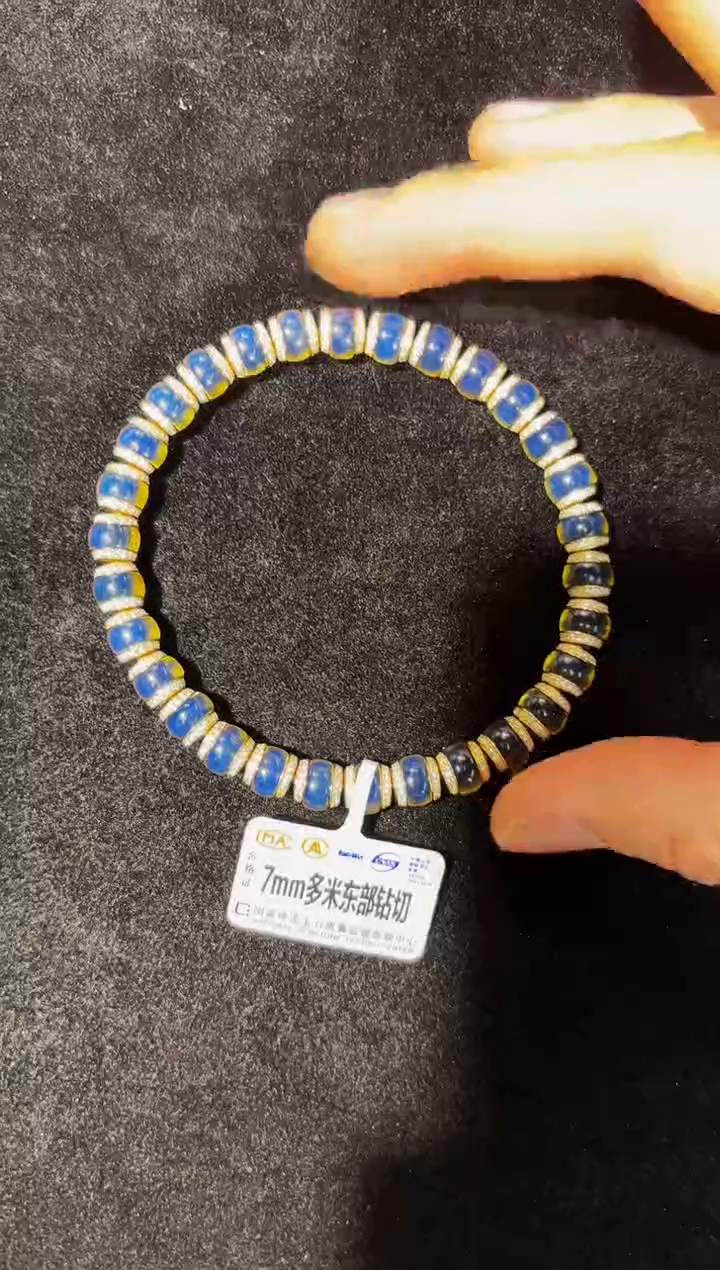 【闪购商品】琥珀裸石银S925镶嵌7mm多米东部灯笼钻切单圈天空蓝