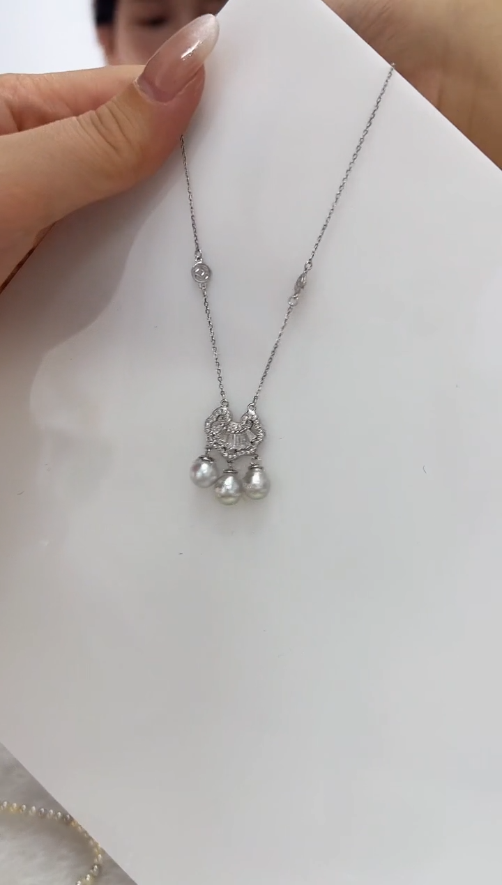 【闪购商品】海水珍珠DA银S925镶嵌c1149 灰珠套链