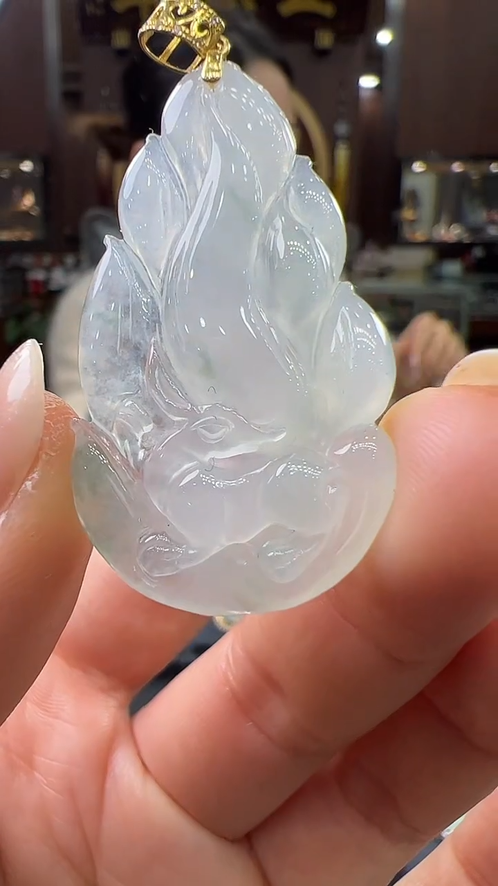 【闪购商品】翡翠18K金镶嵌挂件九尾狐 不含链